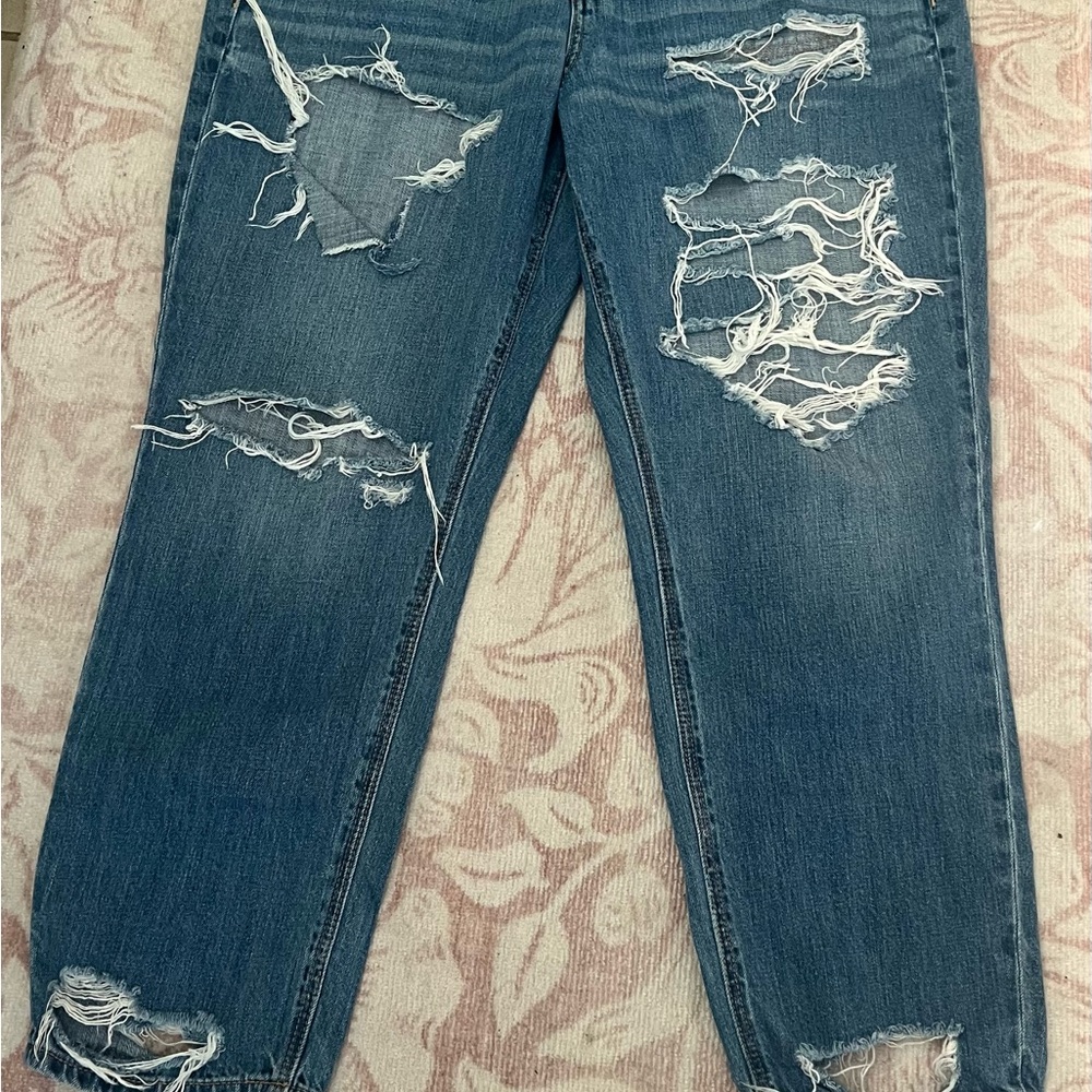 American Eagle Outfitters Ripped Blue Straight Leg Jeans “Tomgirl” - Picture 2 of 6